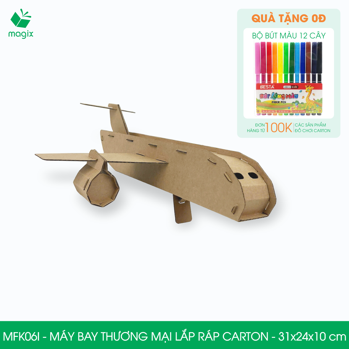 MFK06I - Máy bay thương mại carton - 31x24x10cm - Đồ chơi lắp ráp mô hình từ bìa carton cứng cao cấp