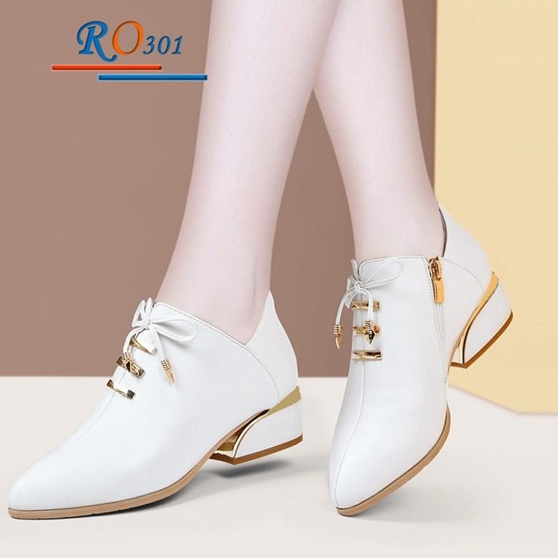 Boot thời trang nữ cao cấp ROSATA RO301 4p gót trụ - Đen, Trắng - HÀNG VIỆT NAM - BKSTORE