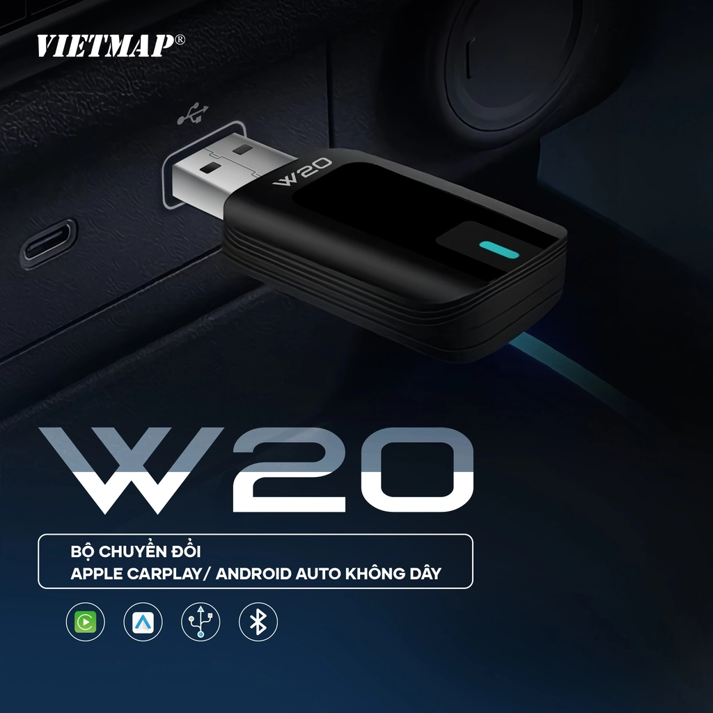 VIETMAP W20 THIẾT BỊ CHUYỂN ĐỔI CARPLAY/ ANDROID AUTO KHÔNG DÂY - HÀNG CHÍNH HÃNG