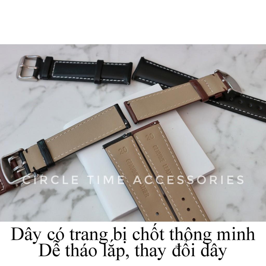 Dây đồng hồ da bò chịu nước size 20 và 22 có chốt thông minh