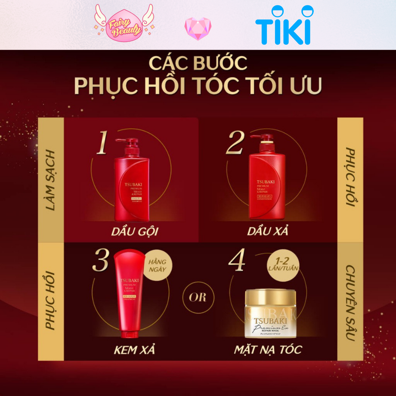 [TSUBAKI ] Dầu Xả Dưỡng Phục Hồi Tóc Khô Xơ Rối Và Giúp Bóng Mượt Chiết Xuất Từ Thiên Nhiên Premium Moist 490ml