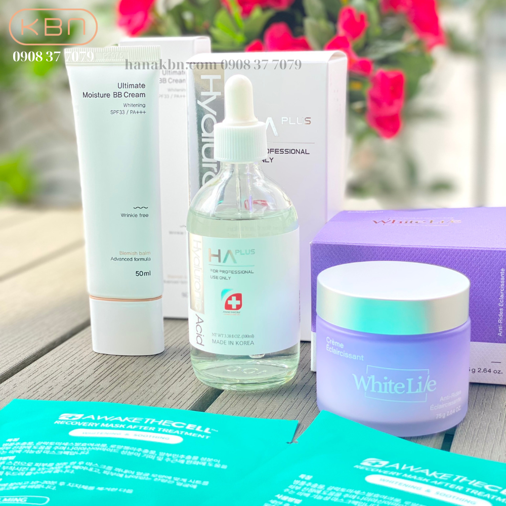 Combo Sản Phẩm Kem Dưỡng White Lie + HA Plus 100ml + Kem Chống Nắng Ultimate Moisture BB Cream + Tặng 2 Mặt Nạ Soothing