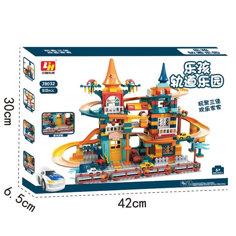 (512 chi tiết) Đồ chơi xếp hình lắp ráp lego bé gái bé trai mô hình lâu đài cầu trượt có ô tô J8032