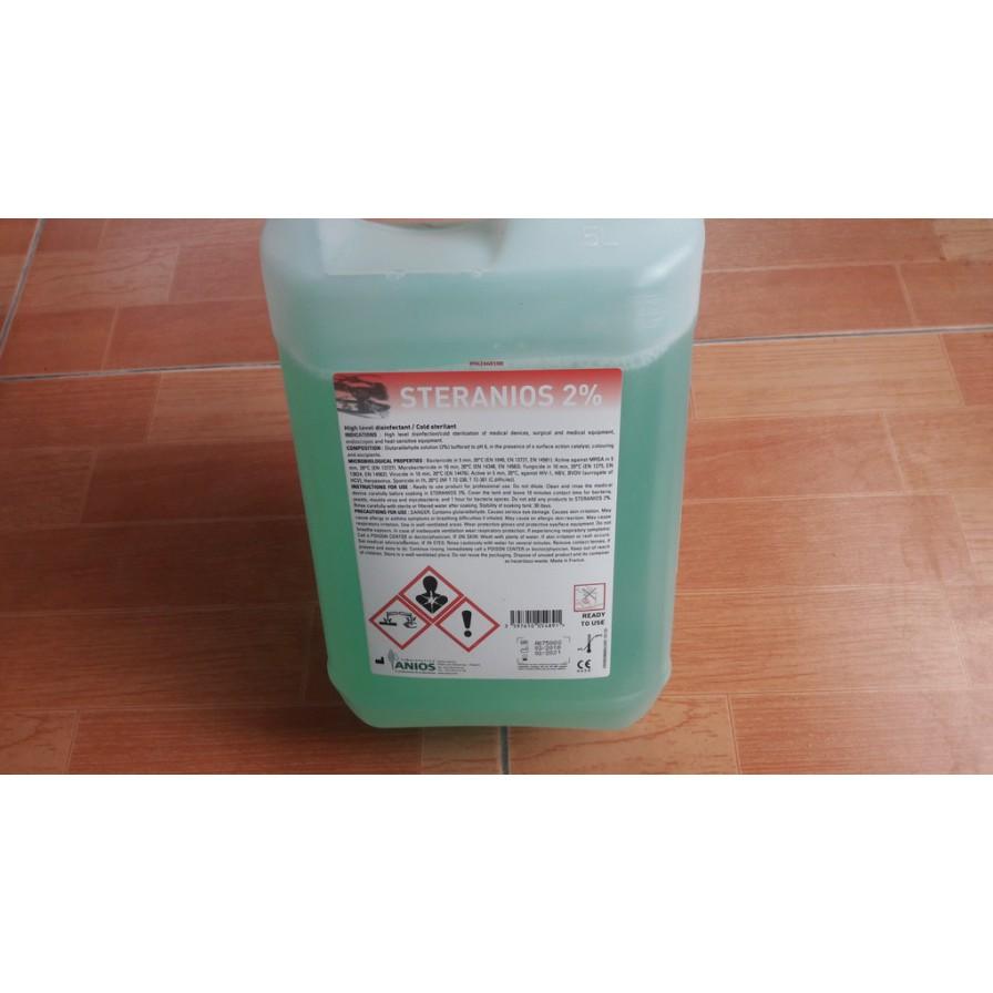 Dung dịch sát khuẩn Steranios 2% can 5L, ngâm khử sát khuẩn dụng cụ, khử trùng mức độ cao.