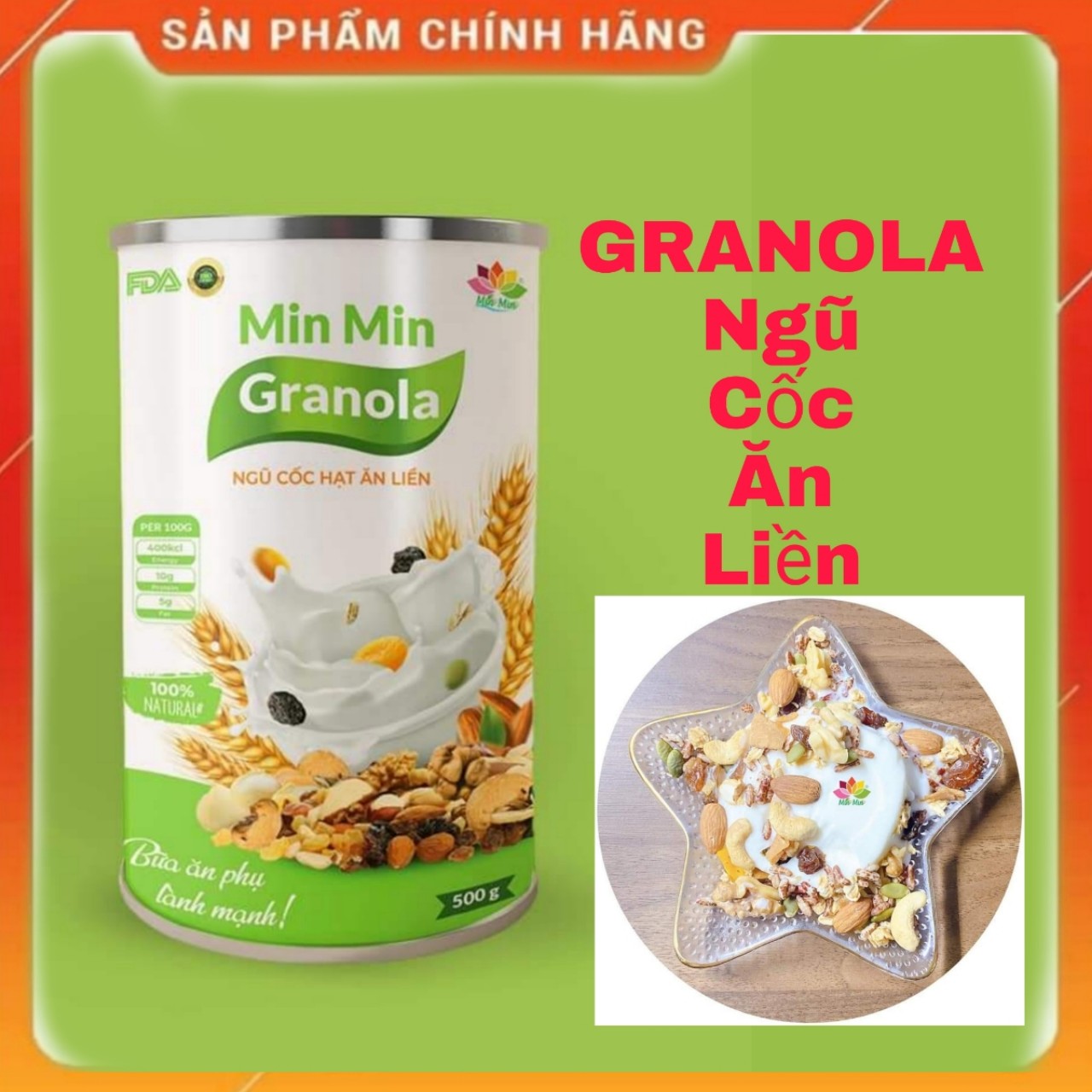 Ngũ Cốc Hạt Min Min Ăn Liền GRANOLA _ Ngũ Cốc Ăn Liền Min Min Vị Truyền Thống _ ngũ cốc mix hoa quả xấy(1 hộp 500Gr)