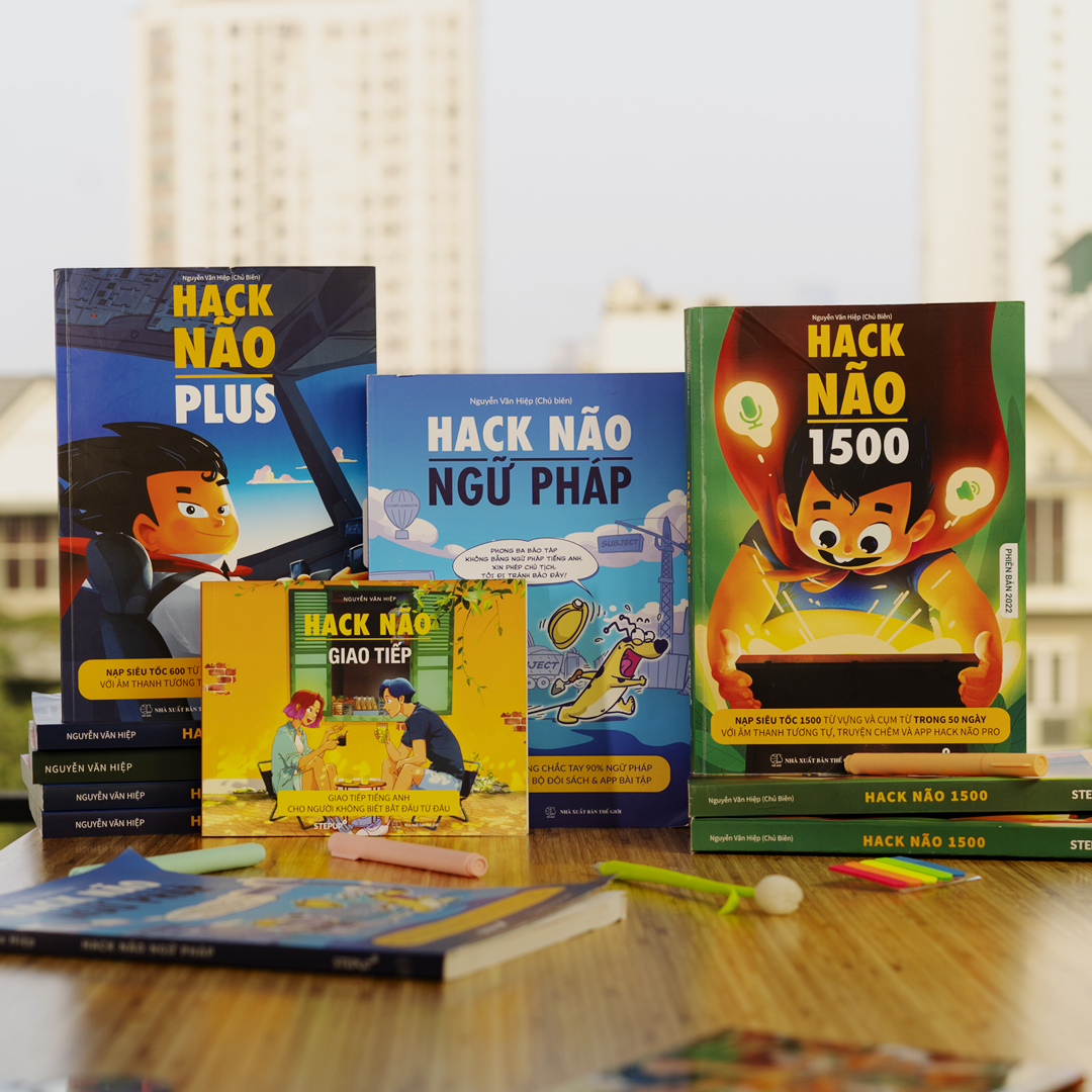 Sách - Combo 4 cuốn Hack Não 1500 Từ Vựng Tiếng Anh, Ngữ Pháp, Plus và Giao Tiếp - Tặng App Hack Não Pro học phát âm