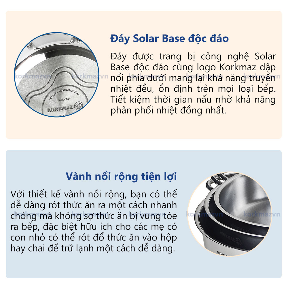 Nồi inox 18/10 thân thấp Korkmaz Perla 3.6 lít - 26x7 cm
