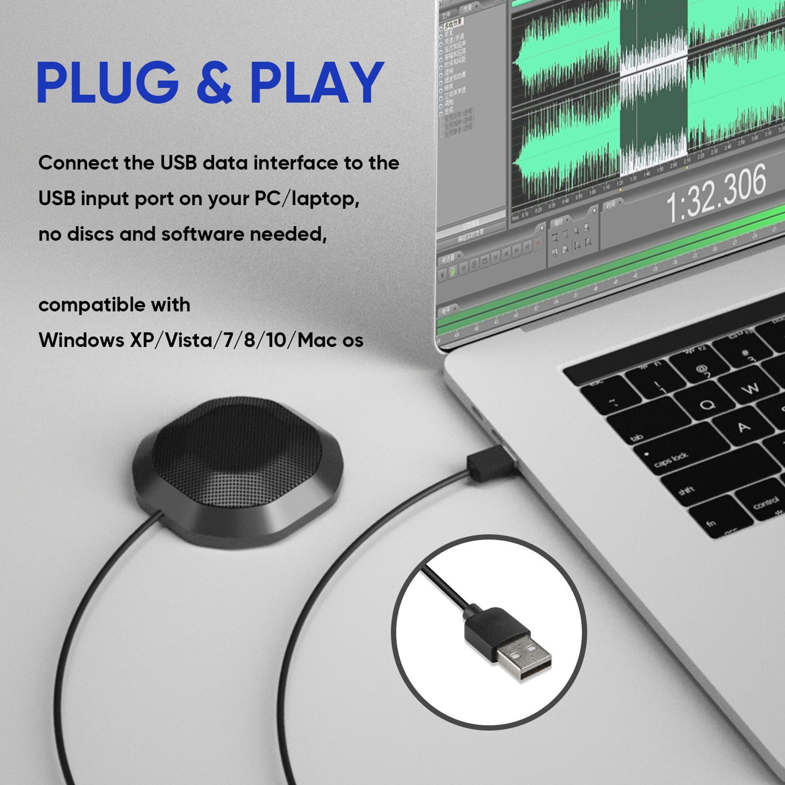 USB Touch Mute Switch Conference Microphone Plug and Play One Button Stereo
