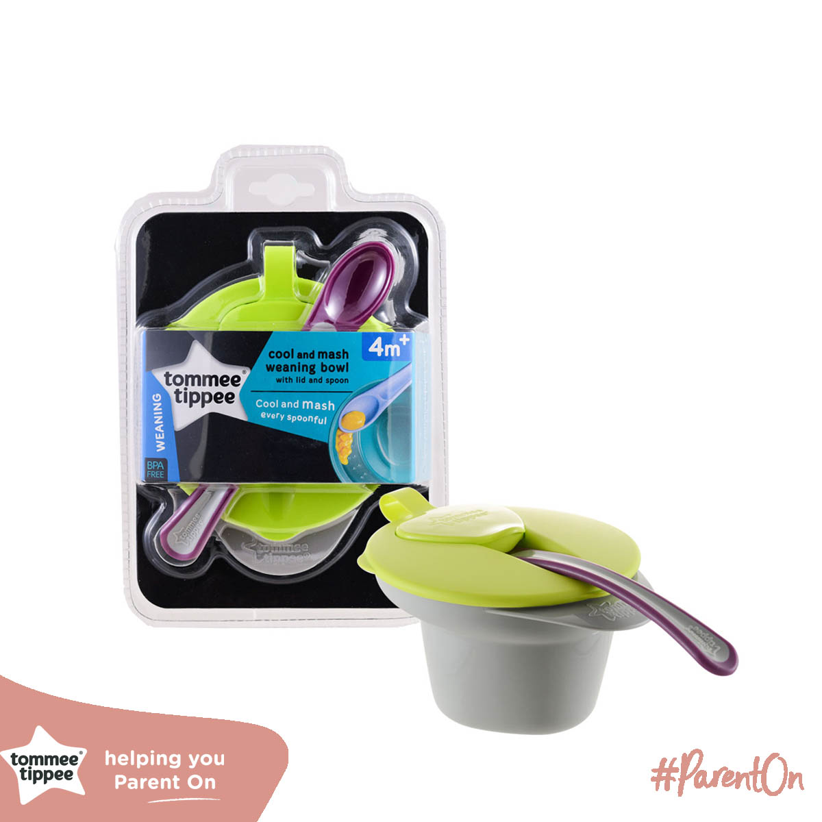 Bát Ăn Dặm Có Nắp Kèm Thìa Tommee Tippee Easy Scoop Cho Bé Từ 6 Tháng (Set 2 cái)