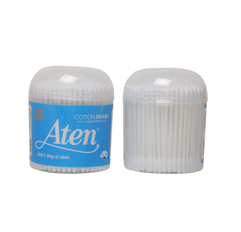 Lốc 12 hộp Tăm bông Aten người lớn thân nhựa hộp 200 que SPA-066