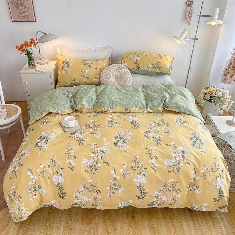 Bộ Chăn Ga Gối Cotton living 100%cotton Hàng Nhập Khẩu Cao Cấp 4 Món Hoa vintage