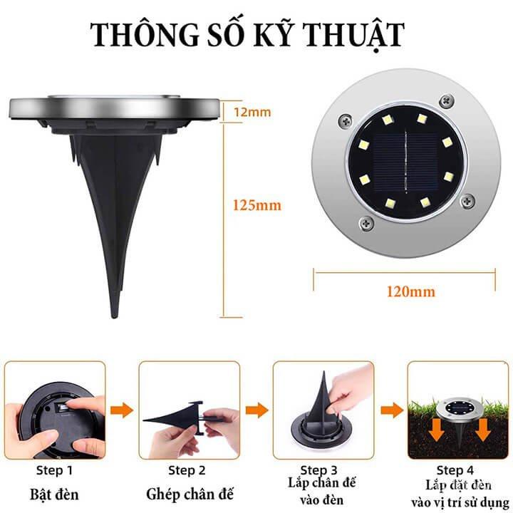 Đèn Led Cắm Cỏ Sân Vườn Năng Lượng Mặt Trời Tròn 8 Bóng Led Tg Trí Sân Vườn, Lối Đi, Quán Cà Phê, Đèn Rọi
