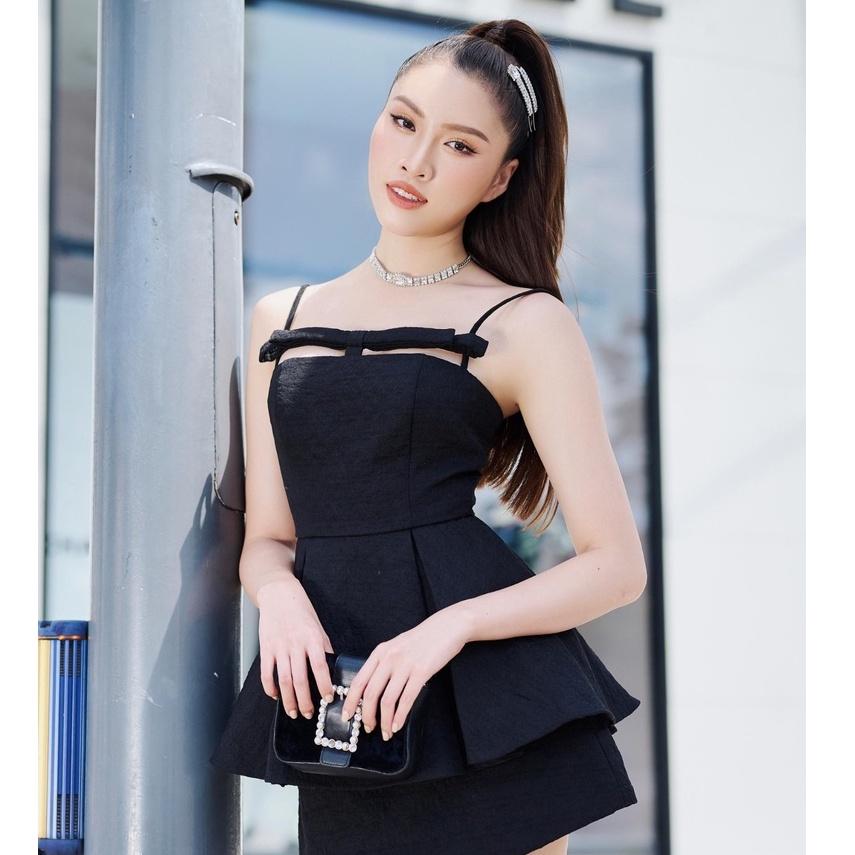 RECHIC Áo Simona kiểu hai dây mảnh xếp ly ở eo sang trọng trẻ trung phù hợp đi tiệc