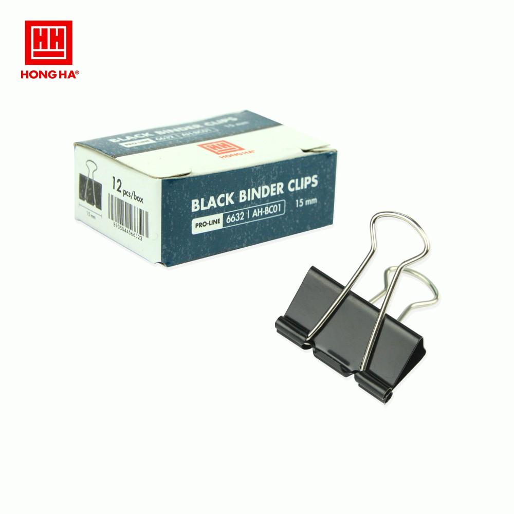 Kẹp bướm, kẹp giấy đen Hồng Hà 15mm - 6632