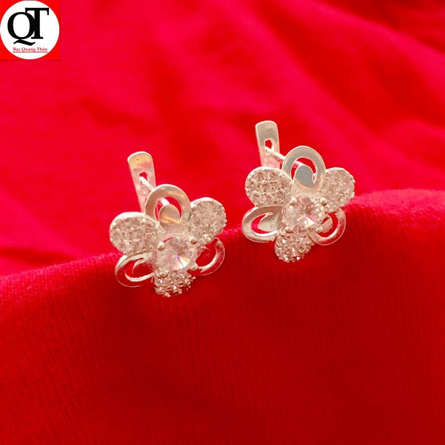 Khuyên tai bạc nữ thời trang chất liệu bạc thật không xi mạ gắn đá rico sang trọng trang sức Bạc Quang Thản - QTBT135