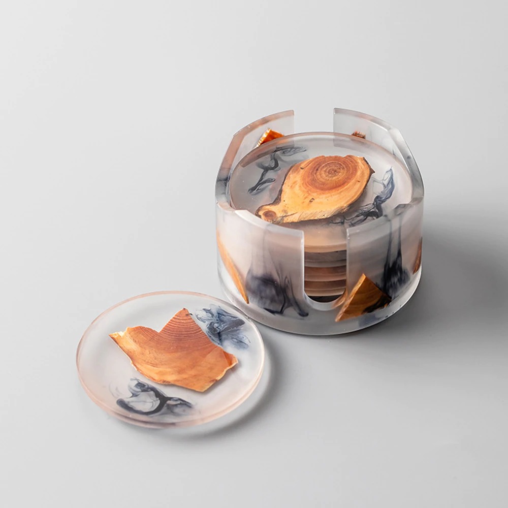 Bộ 6 đế lót ly nhựa thông Creative 6PCS/Set Pine Resin Mug Coasters