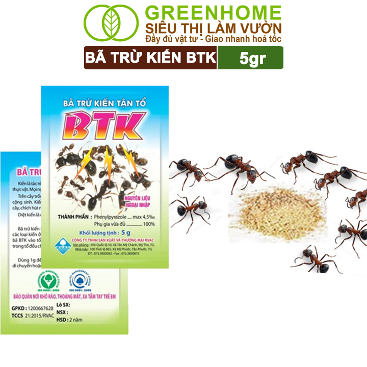Thuốc Diệt Kiến Tận Ổ Greenhome, BTK, Gói 5gr, Hiệu Quả Cao, Dễ Sử Dụng, Tác Dụng Lâu Dài, Diệt Các Loại Kiến