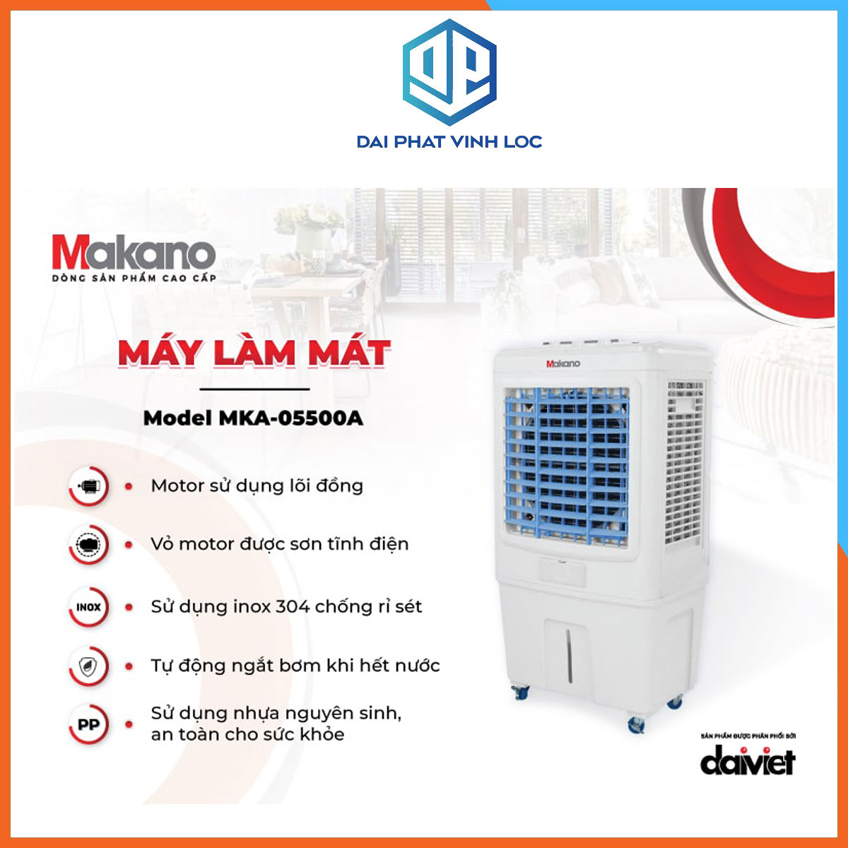 Máy Làm Mát/Quạt Hơi Nước Makano MKA-05500A- 55Lit - Công Suất 190W-Diện Tích Làm Mát 45m2-Bảo Hành 12 Tháng