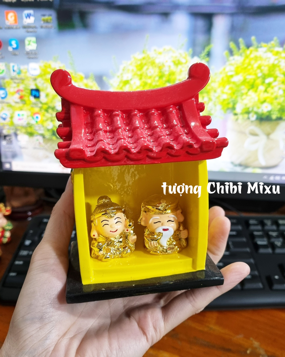 Miếu Ông Bà Tài - Lộc (gồm miếu size đại + Ông Thần Tài + Bà Lộc) mô hình bàn thờ Thần Tài mini