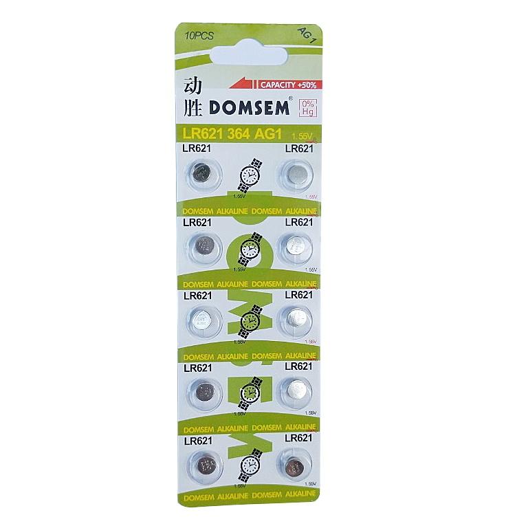 Vỉ 10 viên Pin đồng hồ DOMSEM AG1 / LR621SW / 364A / CX60W Chính Hãng