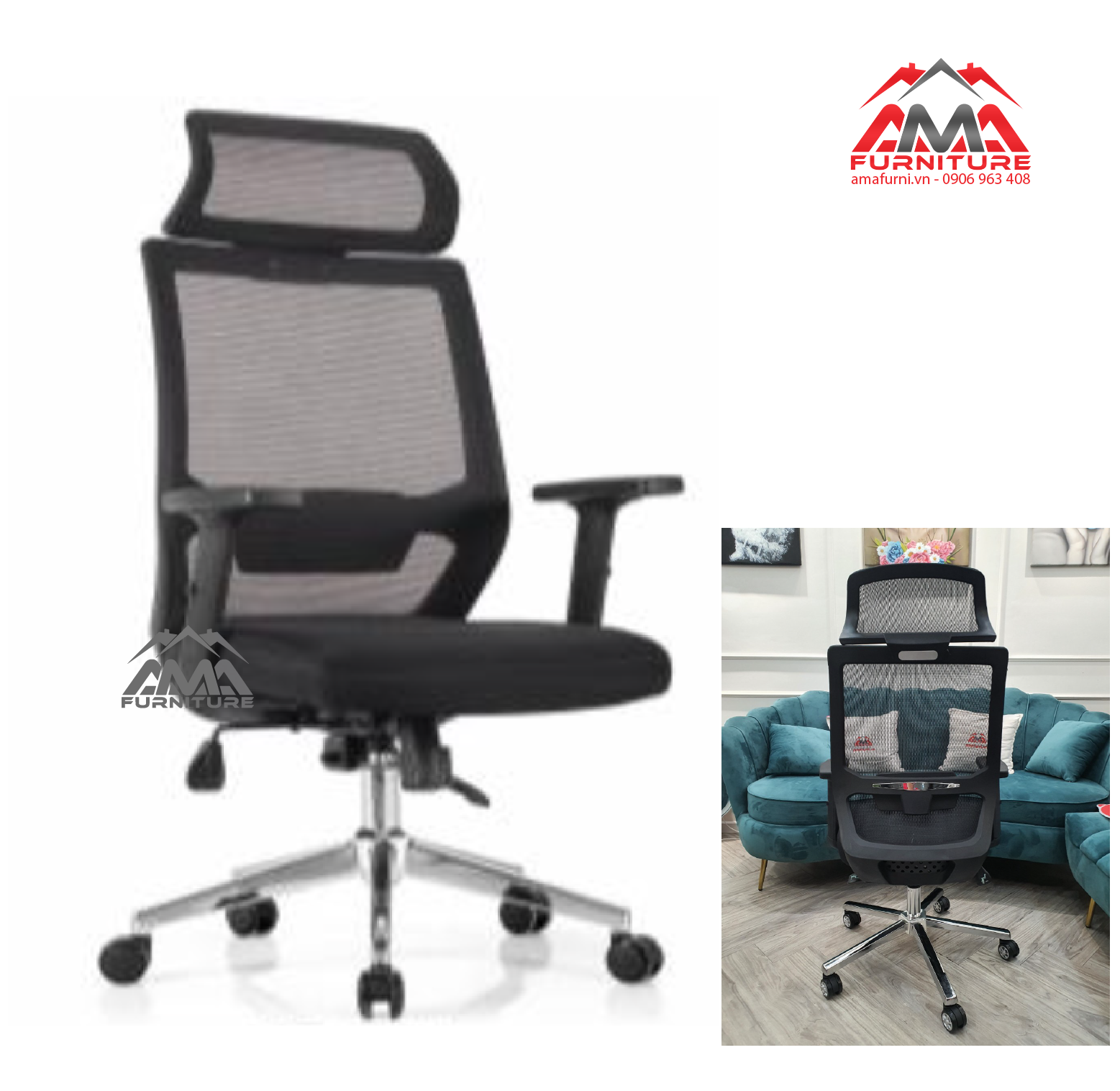 Ghế Làm Việc Chân Xoay Bọc Lưới Ama Furniture Ama-G524-M1