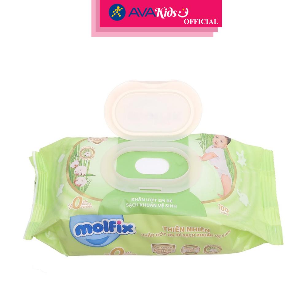 Khăn ướt Molfix sạch khuẩn vệ sinh không mùi gói 100 miếng - Lốc 2 - Hàng Chính Hãng
