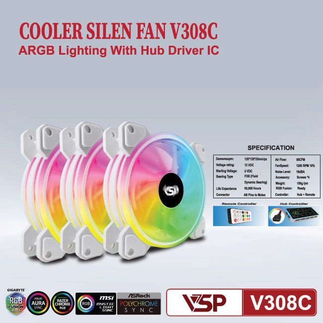 Bộ Kit 3 Fan VSP V308C LED ARGB - Hàng chính hãng