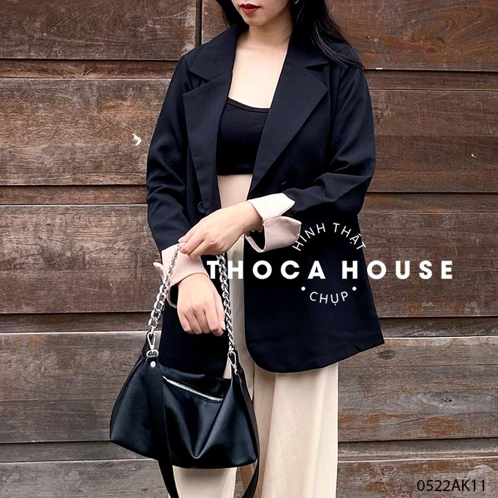 Áo vest công sở nữ blazer khoác ngoài phối tay trơn 4 nút THOCA HOUSE dáng Hàn trẻ trung, sang trọng