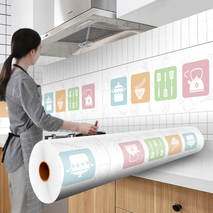Combo 3 mét giấy dán bếp, decal dán bếp tráng nhôm KHUNG HÌNH MÀU khổ 60cm có keo sẵn