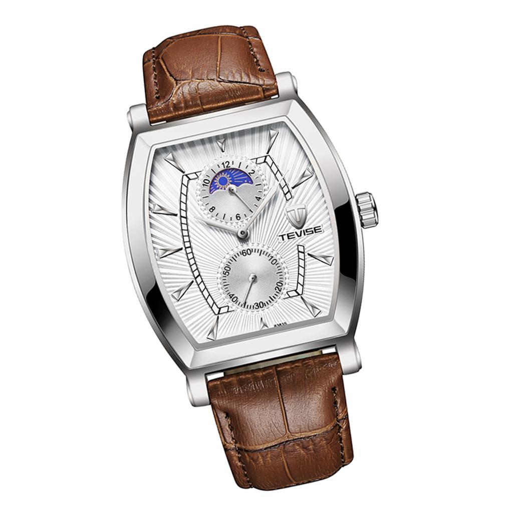 Classic Rectangle Dial Leather Band Men Automatic Watch