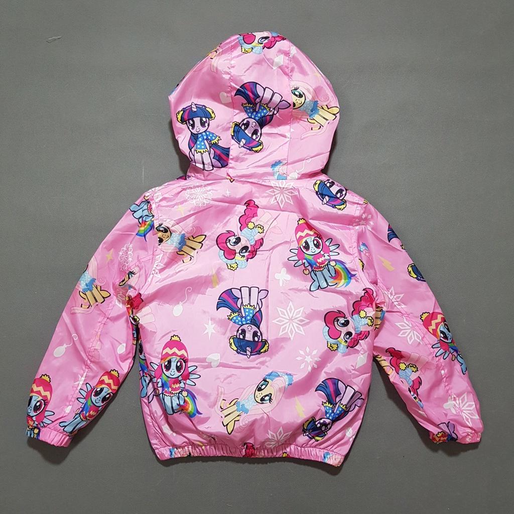 Áo khoác gió 2 lớp lót cotton mềm mại và thoáng mát in ngựa pony và công chúa elsa bé gái