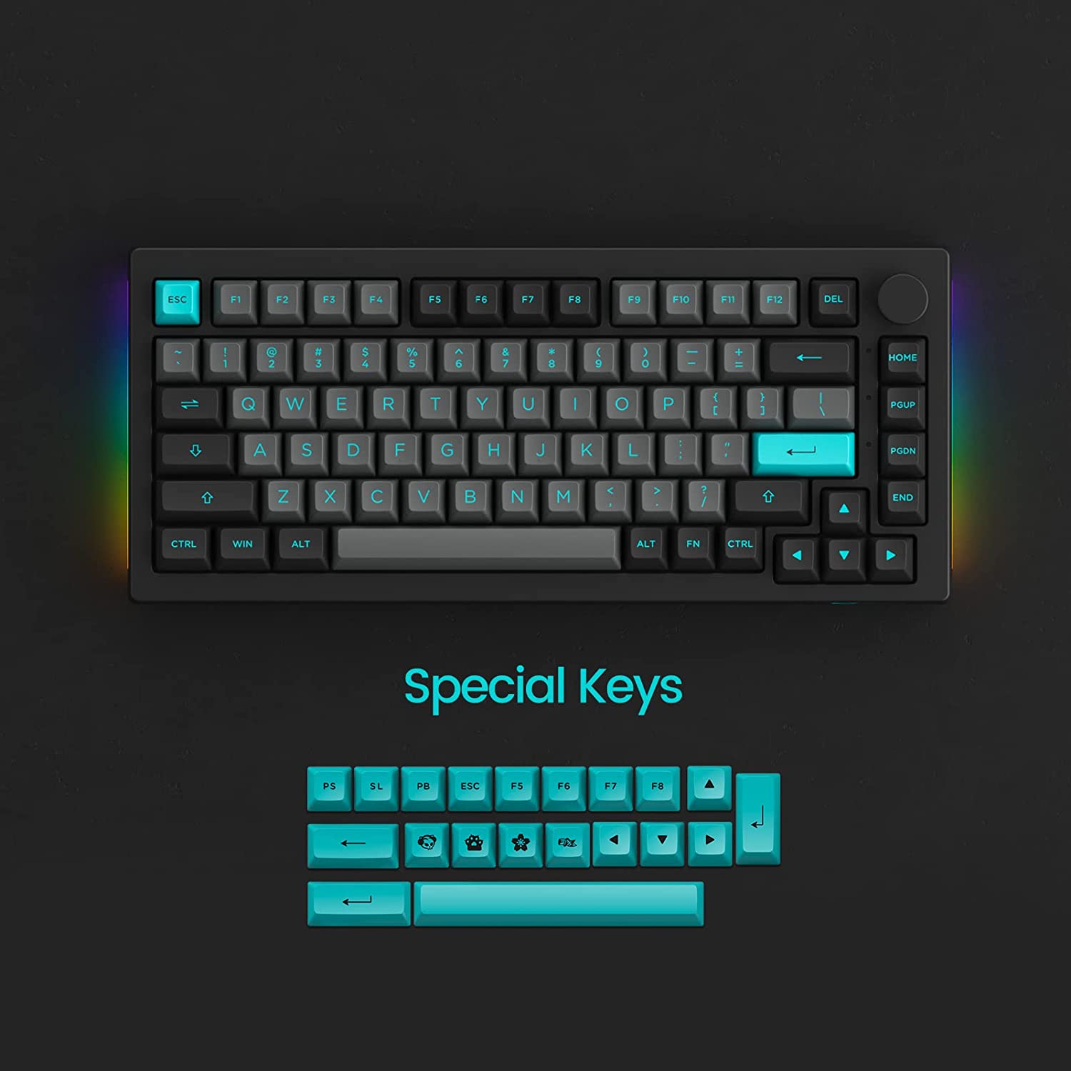 Bàn phím máy tính AKKO 5075B Plus Black & Cyan_Mới, hàng chính hãng