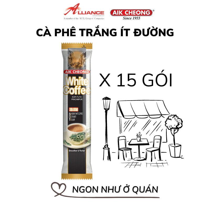 [Chính hãng]  Cà phê ít đường Aik Cheong White Coffee Less Sugar (15 gói x 40g) - Nhập khẩu từ Malaysia