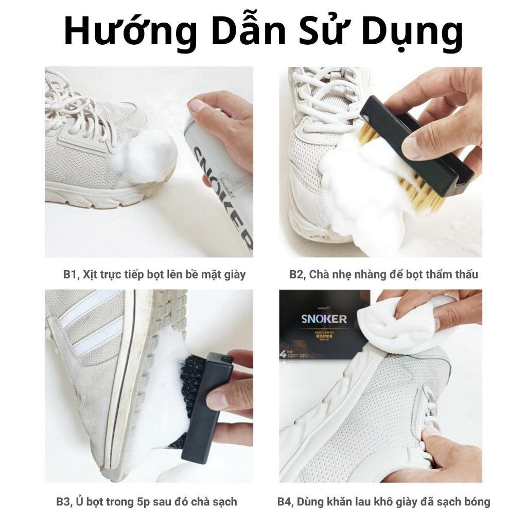 Chai Xịt Tạo Bọt Tuyết Làm Sạch Giày Dép SNOKER 300ml Giặt Giày Khô, Làm Sạch