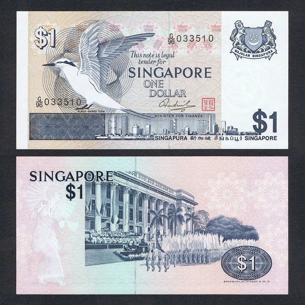 Tiền thế giới, 1 dollar Singapore hình ảnh chú chim - Tiền mới keng 100% - Tặng túi nilon bảo quản