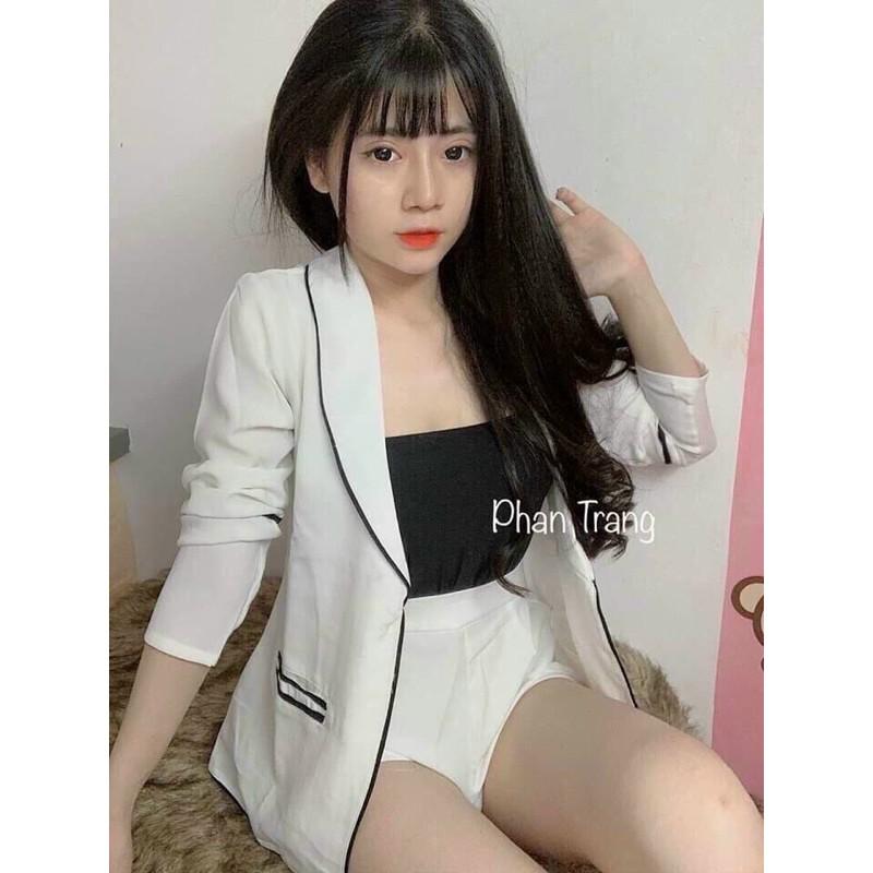 Sét vest 3 món viền né áo dây trong có mút ngực, quần có khoá kéo cực sang chảnh