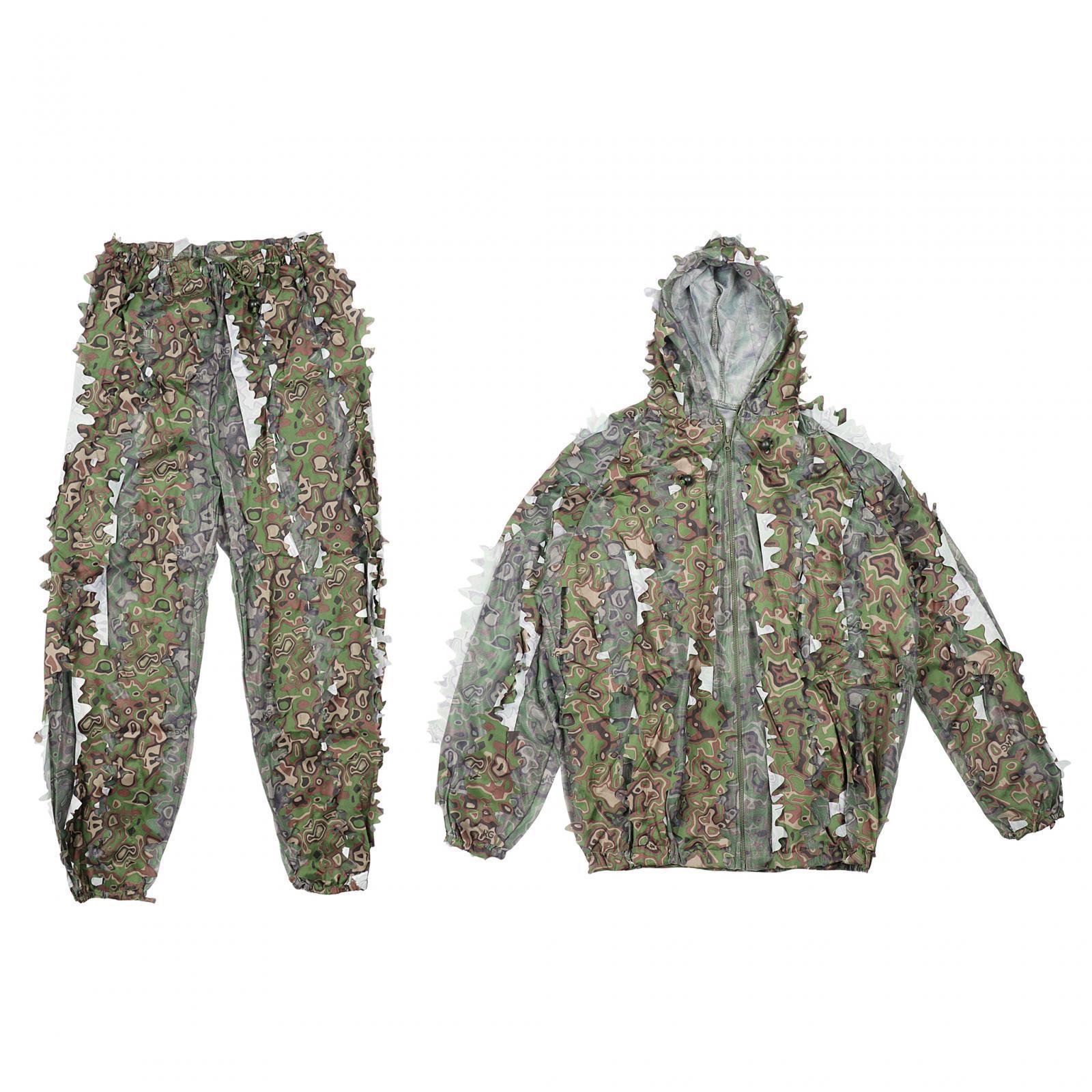3D Leaves Ghillie Suit Set Woodland Hunting Jacket Pant Forest Adventure Clothes Summer Clothing Camouflage for Farming Hiking Jungle Adults
