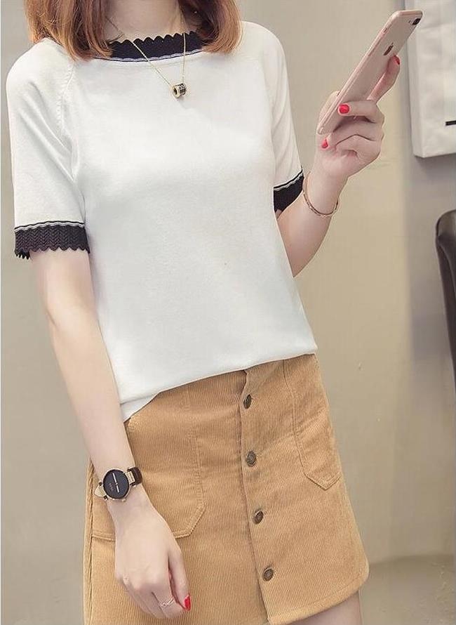 Áo kiểu dệt kim phối ren dưới 60kgs AN21