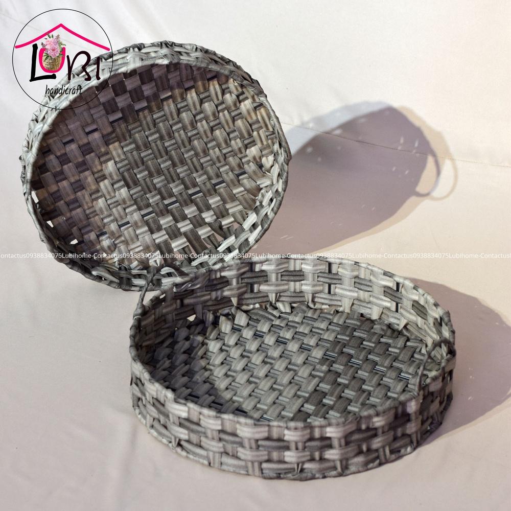 Lubihandicraft - Khay tròn đựng đồ đan dây nhựa xám trắng - xinh xắn