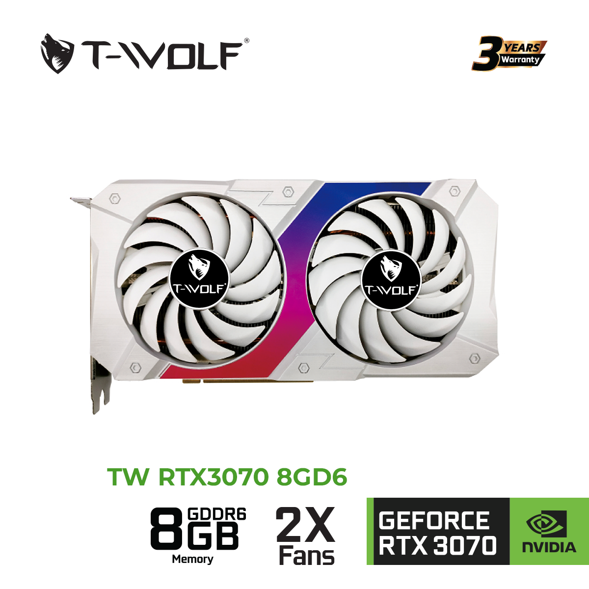 VGA T-WOLF TW-RTX3070 8G D6 (RTX3070/8GB/GDDR6/256bit/HDMI-DP*3/2Fan/8pin*2) - Hàng Chính Hãng