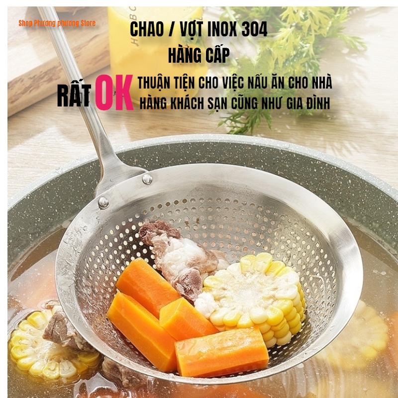 Vợt Lưới Đột Dập Rổ Lọc Thức Ăn Đa Chức Năng Cho Nhà Bếp Vá Sạn Vợt INOX SUS304 Cao Cấp - Có 3 kKích cỡ 14cm / 16cm / 18cm