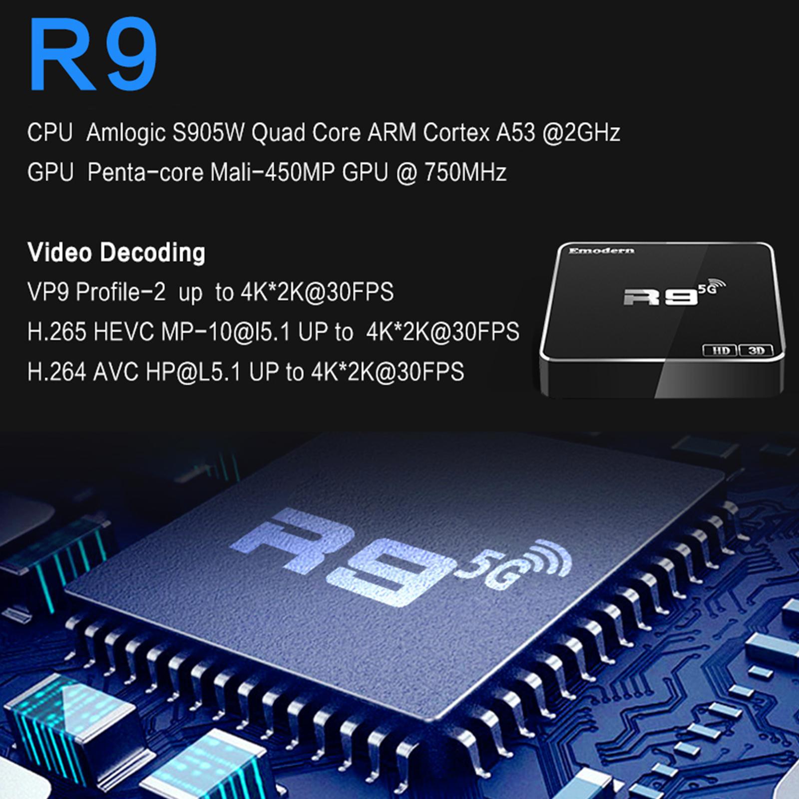 Đầu phát TV kỹ thuật số Wi-Fi 2.4G / 5G Wi-Fi Amlogic S905W Quad Core ARM - Đen R9 4K TV Box Android 9.0 với Điều khiển từ xa