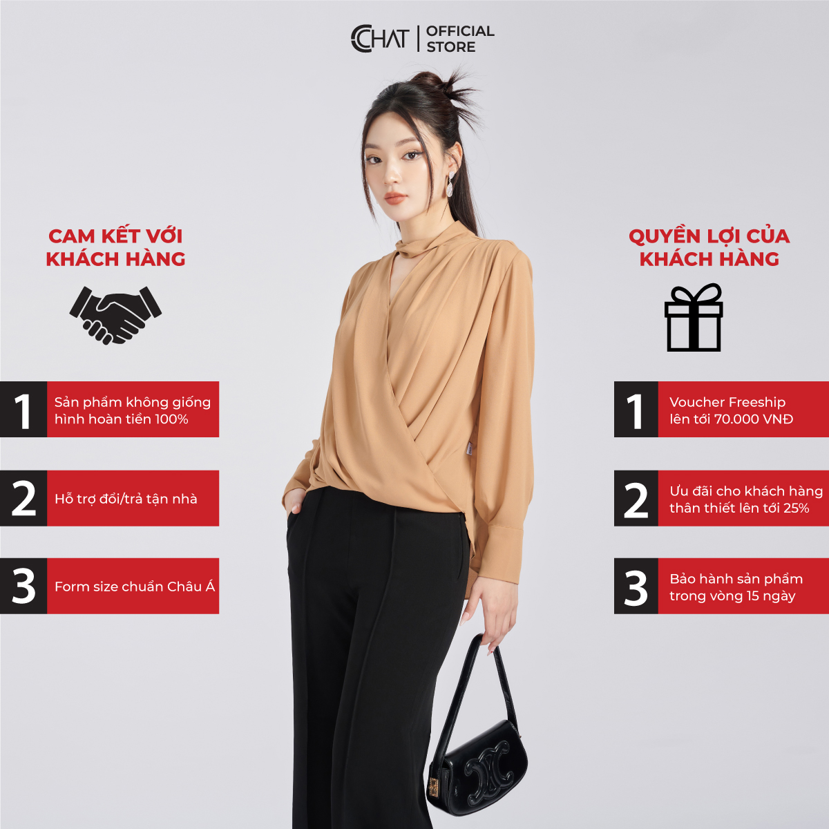 Áo Kiểu Nữ Cổ Xoắn Xếp Ly Bom Gấu Chất Voan Cao Cấp Mềm Nhẹ 53ADV2010ST