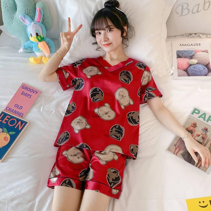 Bộ ngủ pijama cộc tay cổ V họa tiết dễ thương - bộ mặc nhà nữ