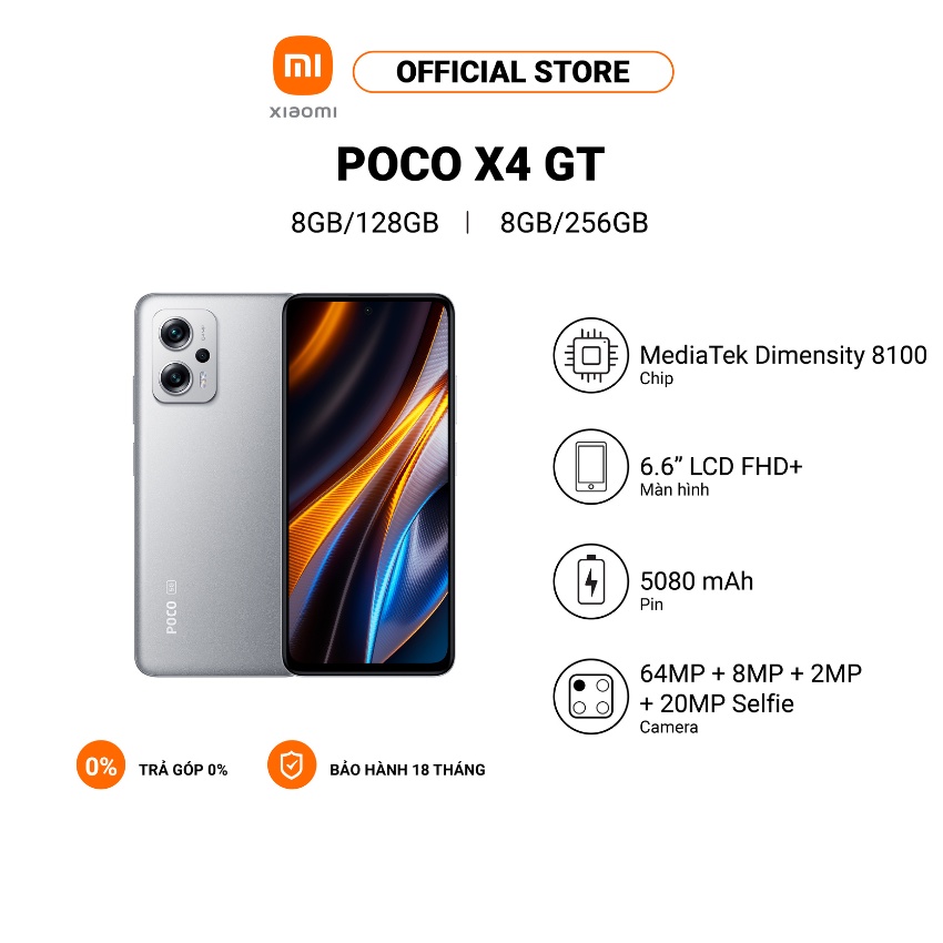 Điện thoại XIAOMI POCO X4 GT 8+128GB/8+256GB | MediaTek Dimensity 8100 | Sạc nhanh 67W - Hàng chính hãng