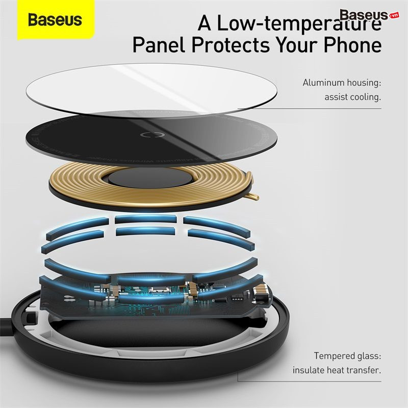 Đế sạc không dây nam châm Baseus Simple Mini Magnetic Wireless Charger - hàng chính hãng