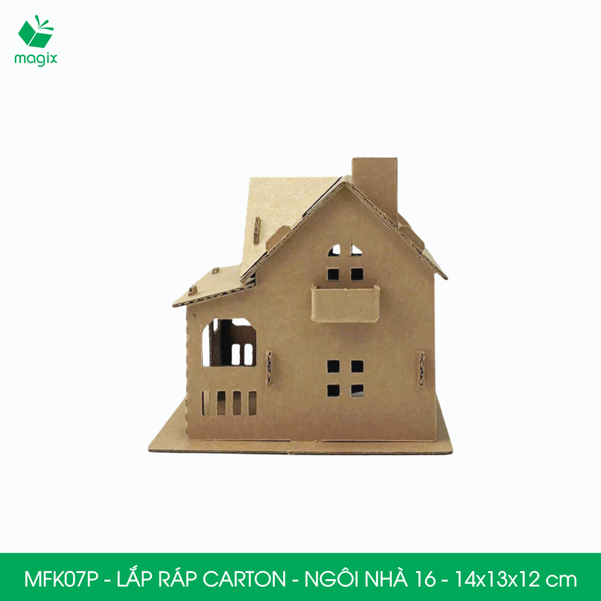 MFK07P -14x13x12 cm - Mô hình ngôi nhà lắp ráp từ bìa carton cao cấp, nhà giấy carton mini sáng tạo