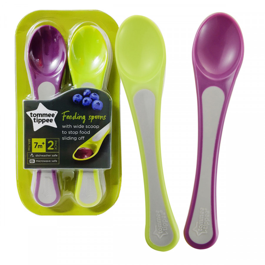 Thìa ăn dặm cho bé Tommee Tippee từ 7 tháng (set 2 thìa) - Feeding Spoon - Màu Tím/ Xanh lá