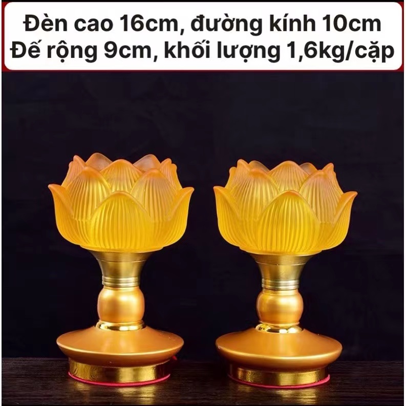 CẶP 2 CÂY ĐÈN LED HOA SEN LƯU LY THỜ CÚNG TRANG TRÍ