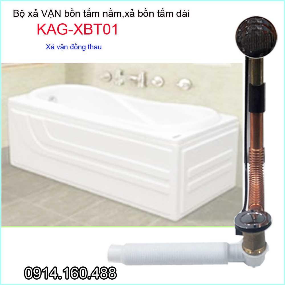 Bộ xả bồn tắm bằng thau KAG-XBT01, Bộ xả bồn tắm nằm tay vặn đồng thau cao cấp siêu bền sử dụng tốt